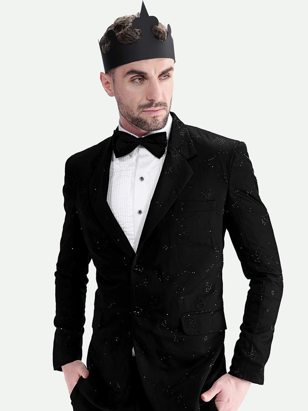 

FRENCH CROWN Notched Lapel Collar Single-Breasted Blazer, Black