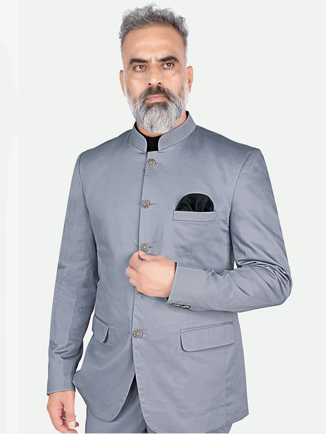 

FRENCH CROWN Men Cotton Bandhgala Blazer, Grey