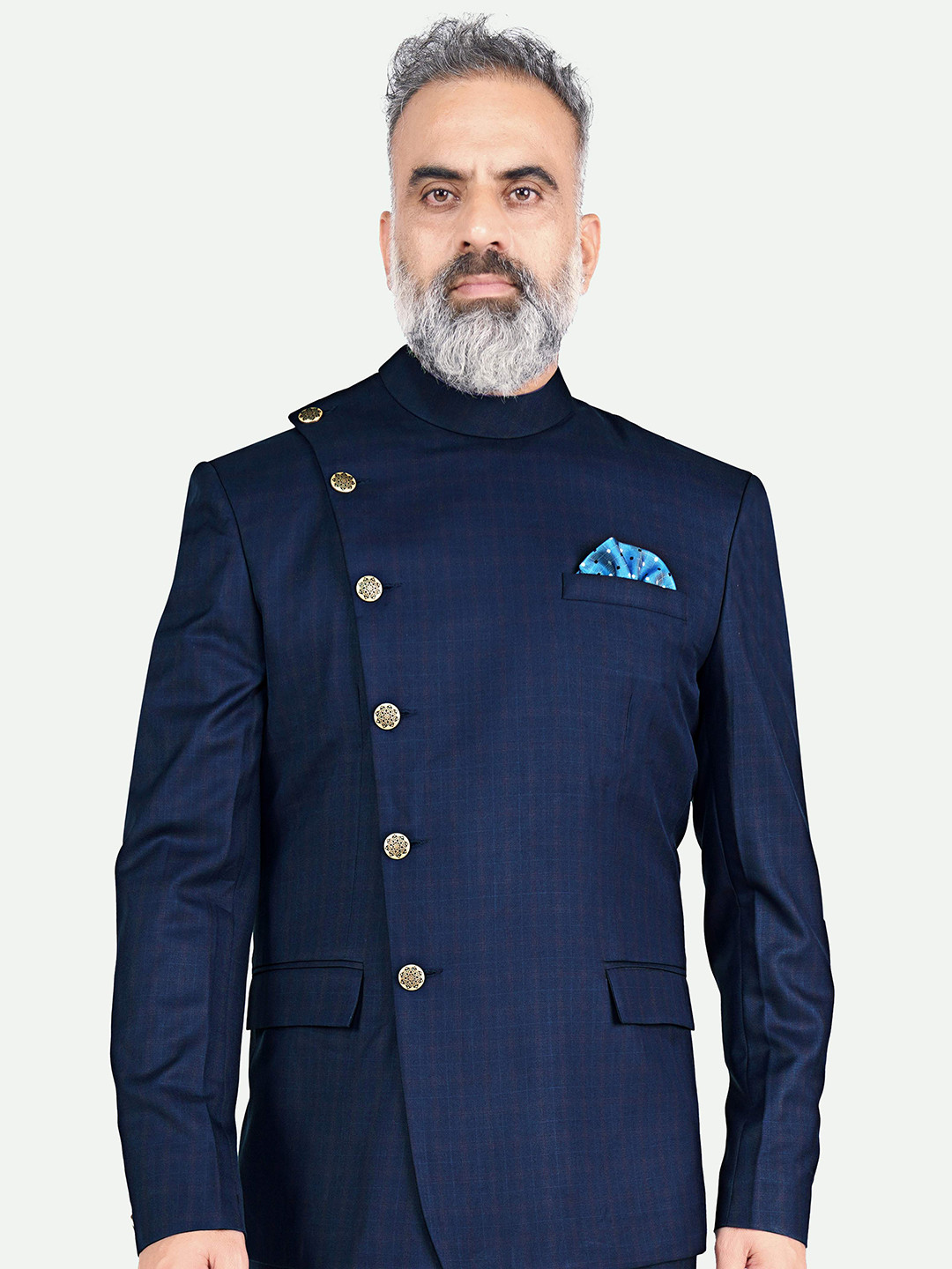 

FRENCH CROWN Checked Bandhgala Blazers, Blue