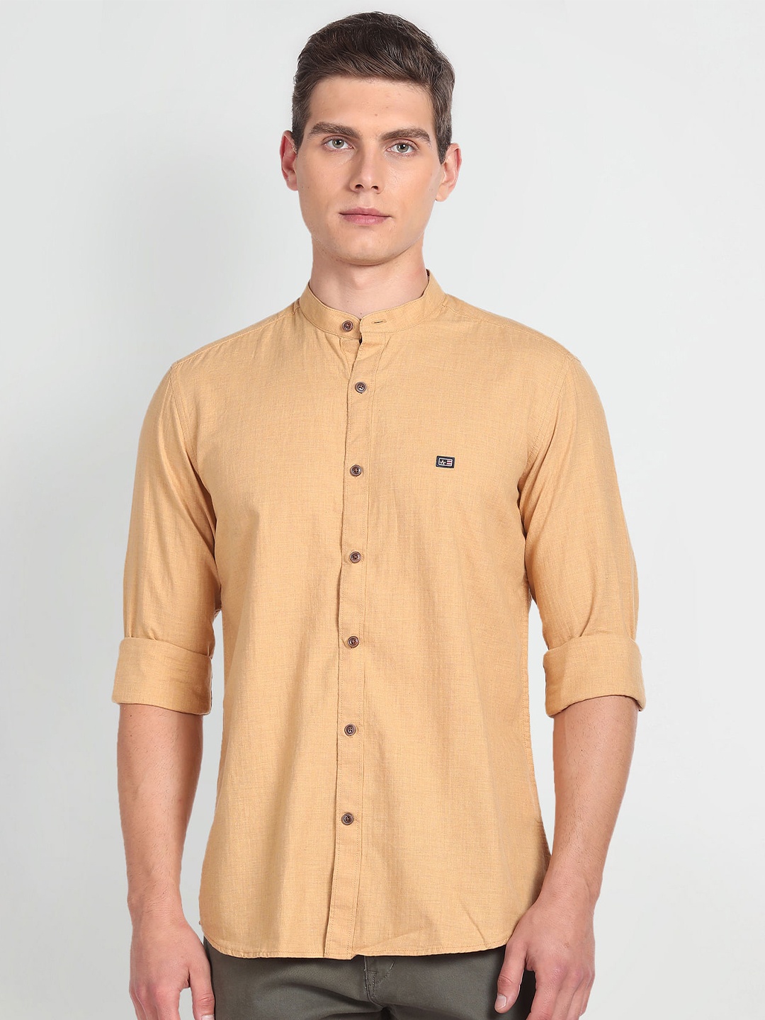 

Arrow Sport Slim Fit Band Collar Cotton Casual Shirt, Yellow