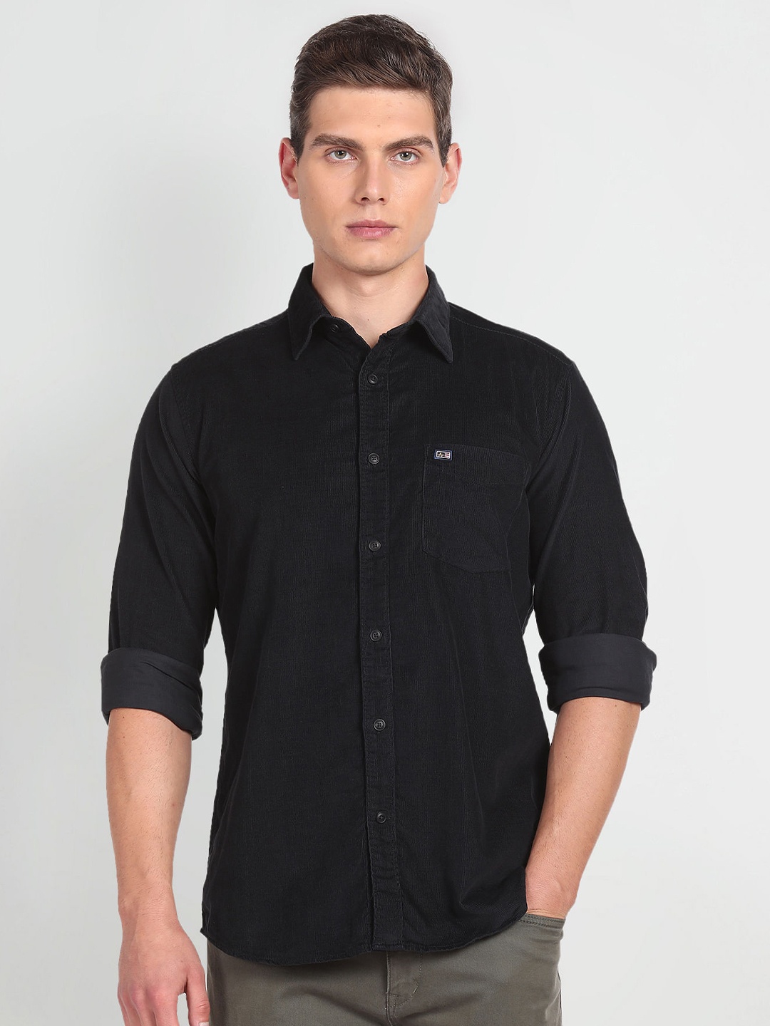 Arrow Sport Slim Fit Spread Collar Cotton Casual Shirt, Black