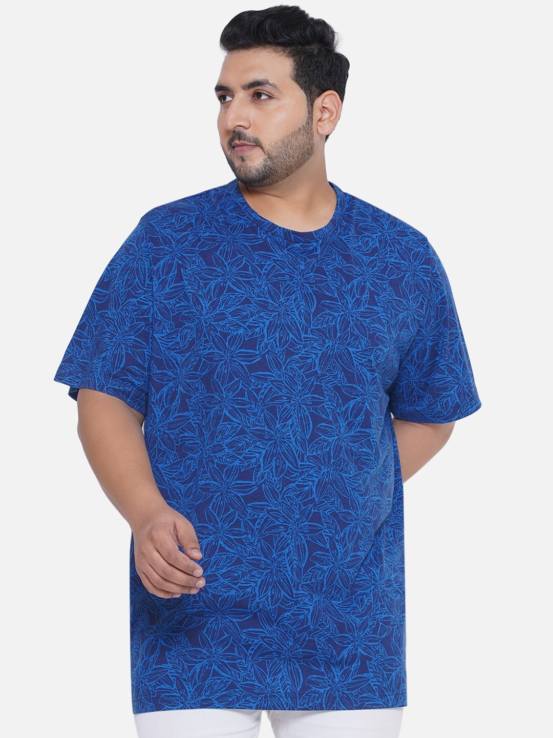 

Santonio Floral Printed Pure Cotton T-shirt, Blue