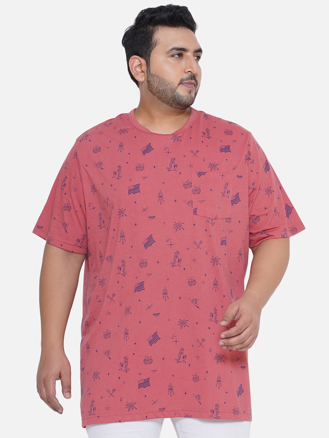 

Santonio Plus Size Conversational Printed Cotton T-shirt, Orange