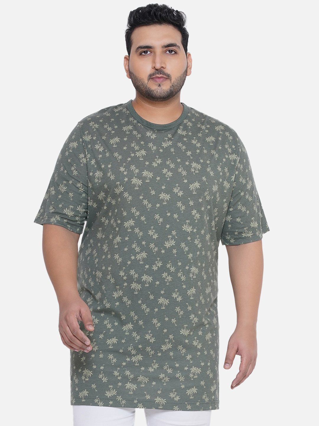 

Santonio Plus Size Conversational Printed Round Neck Cotton T-shirt, Olive