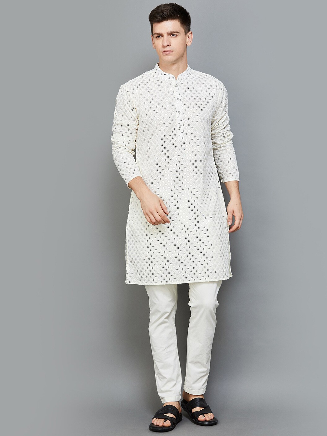 

Melange by Lifestyle Embellished Mandarin Collar Kurta, White