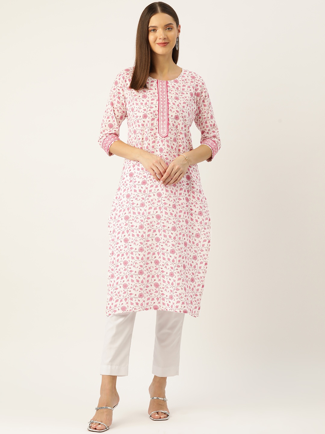 

Rue Collection Women Floral Printed Cotton Kurta, White