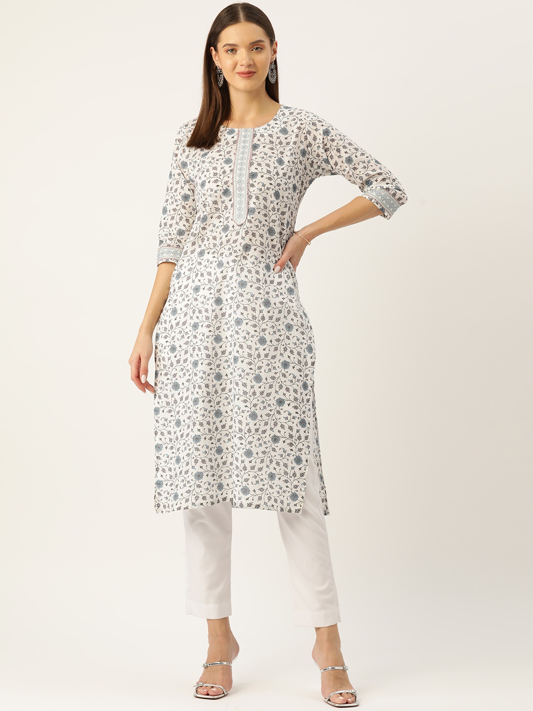

Rue Collection Women Floral Printed Cotton Kurta, White