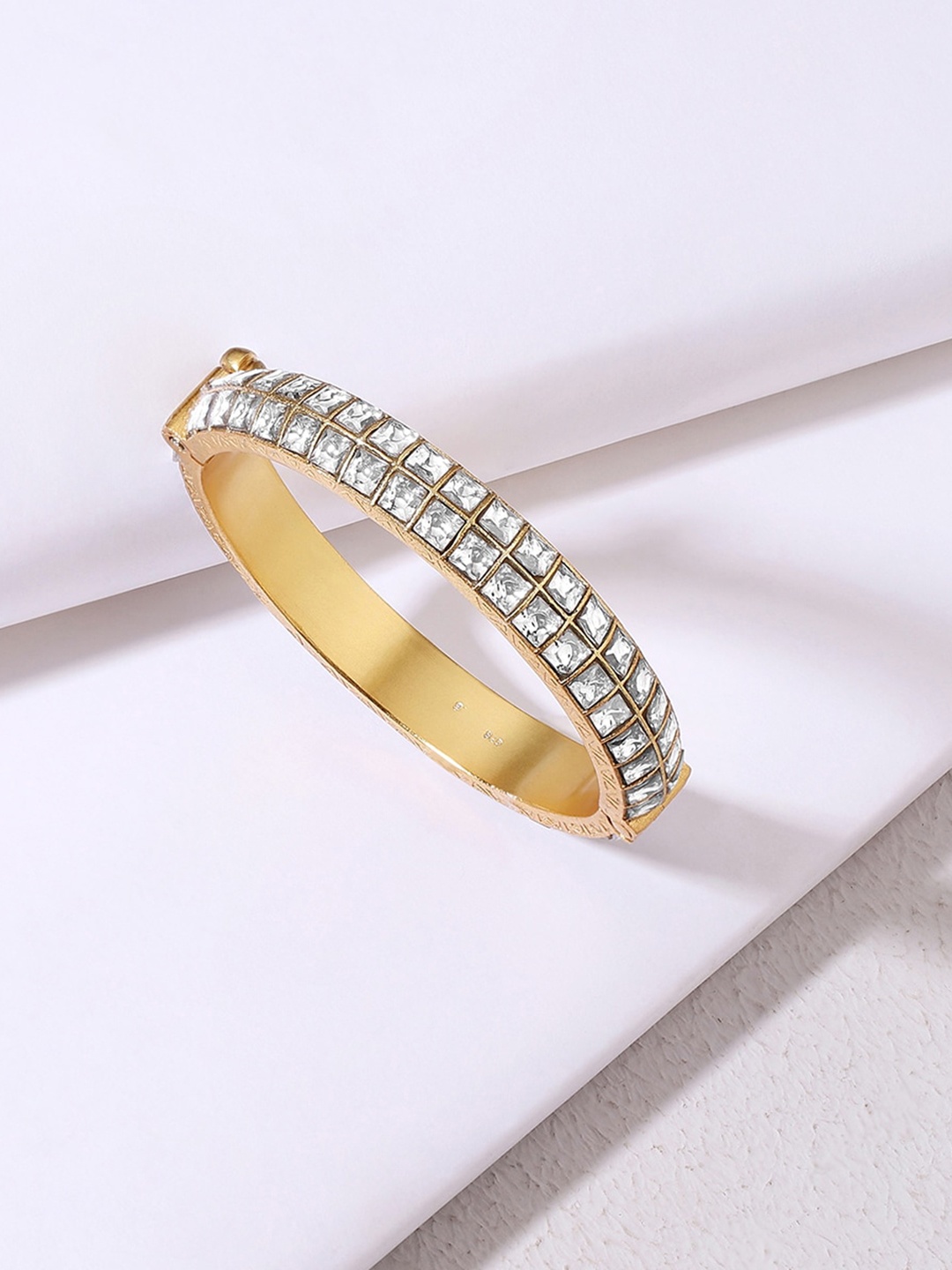 

ahilya 92.5 Sterling Silver Gold-Plated Stone-Studded Bangle