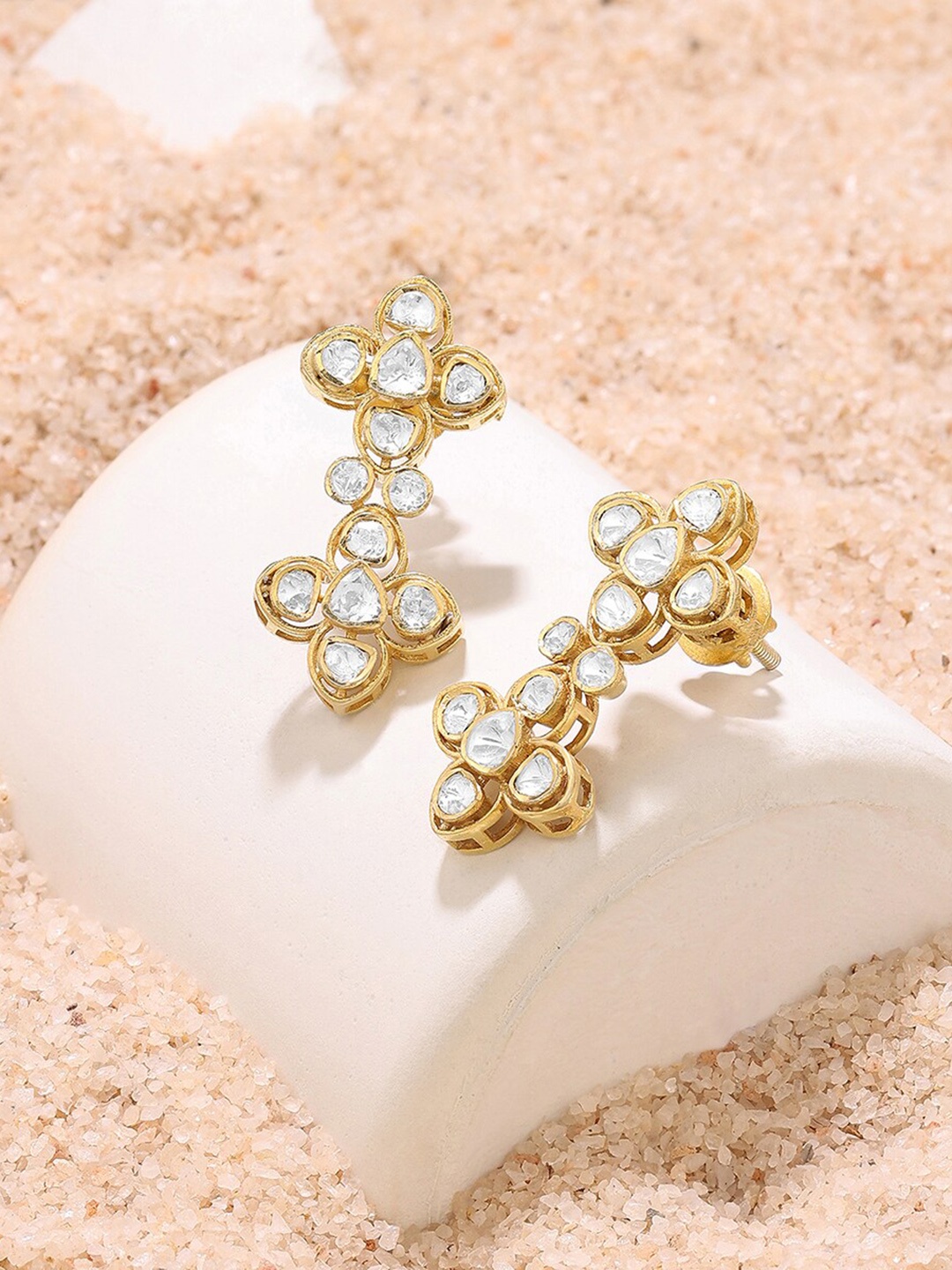 

ahilya 92.5 Sterling Silver Gold-Plated Geometric Drop Earrings