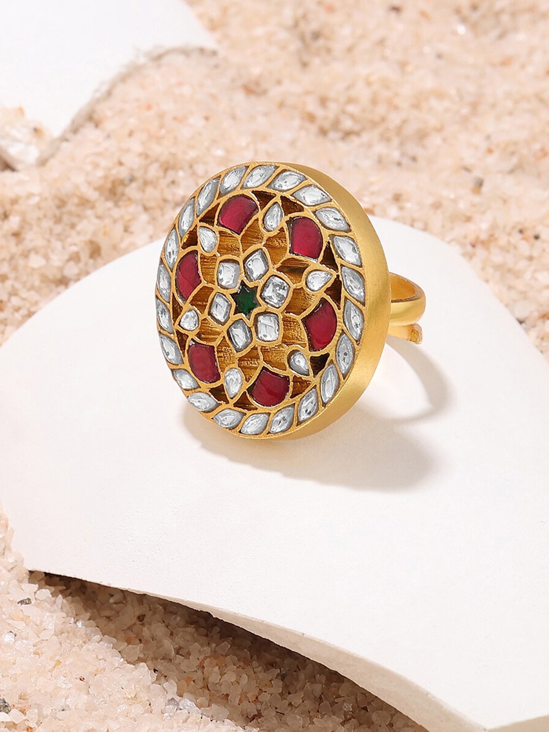 

ahilya Gold-Plated Artificial Stones and Beads Pari Jatayu Finger Ring, Yellow