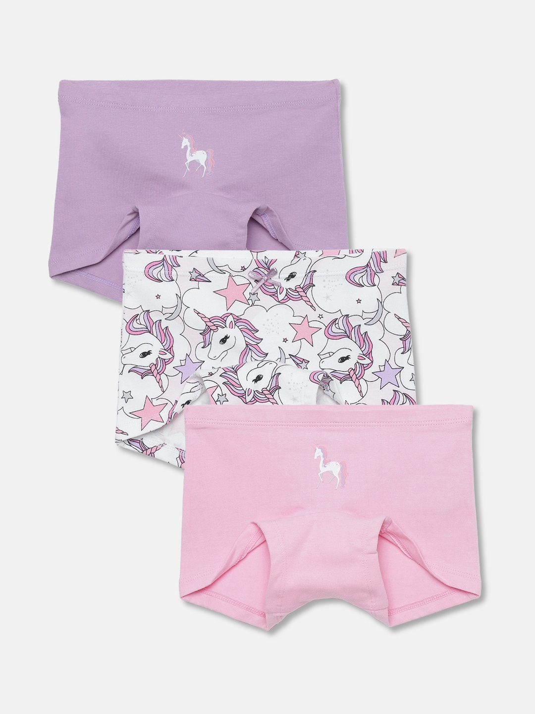 

mackly Girls Pack Of 3 Printed Anti Bacterial Boxer Style Briefs, Lavender