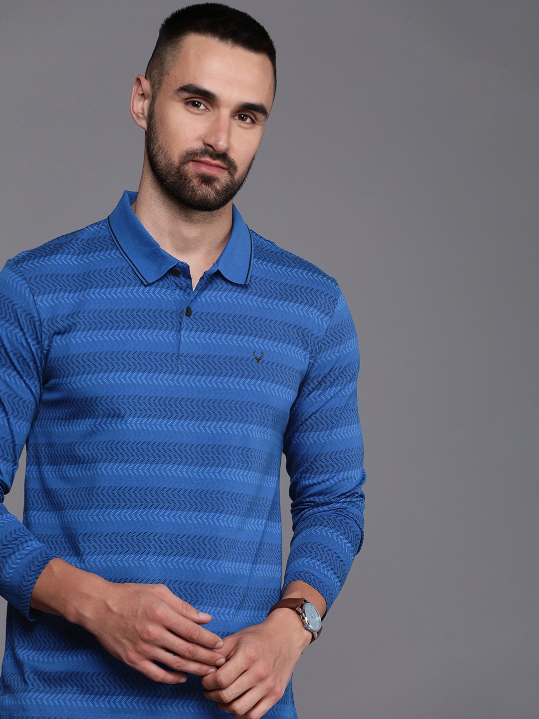 

Allen Solly Printed Polo Collar Pure Cotton T-shirt, Blue
