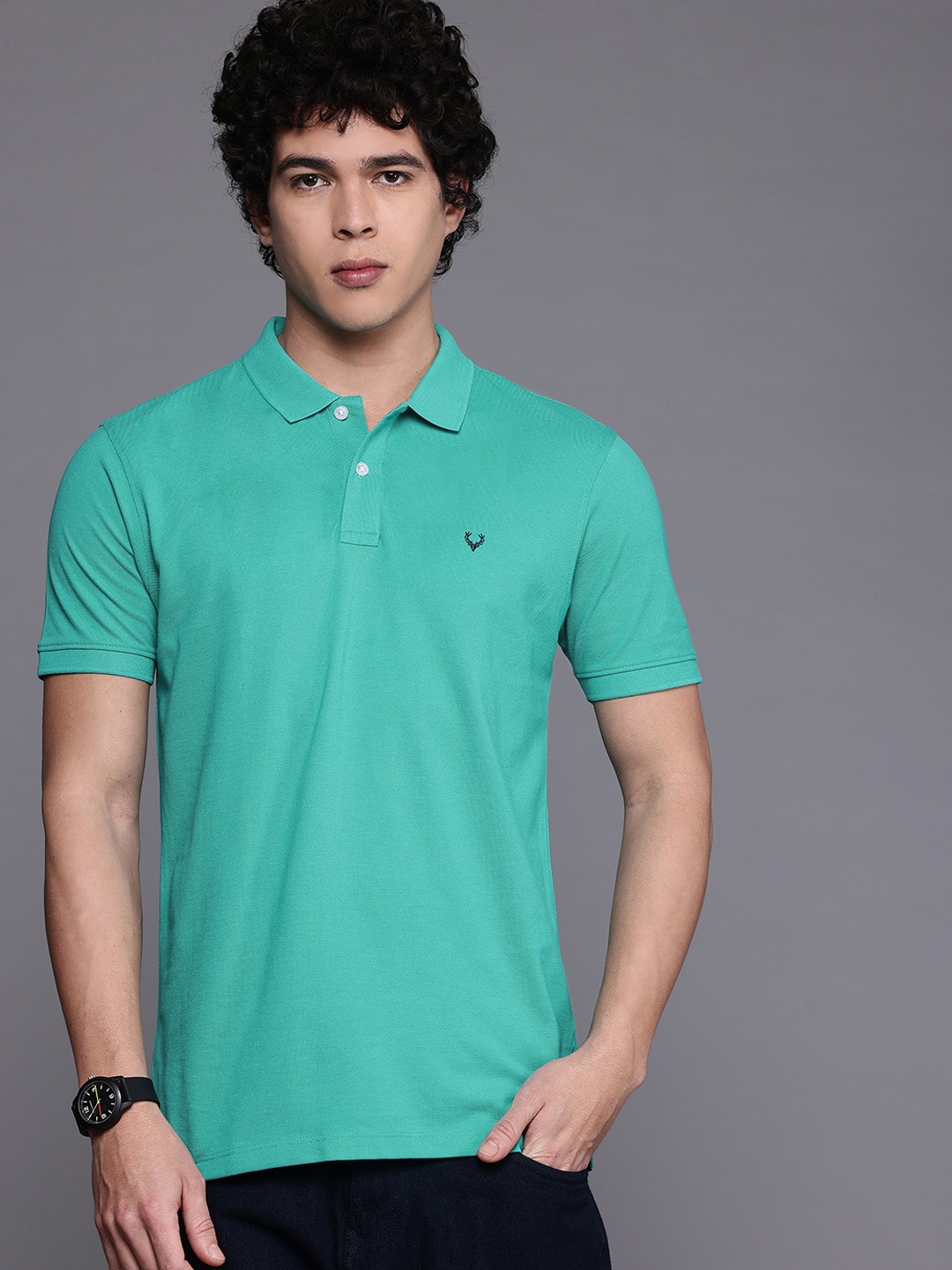 

Allen Solly Solid Polo Collar T-shirt, Turquoise blue