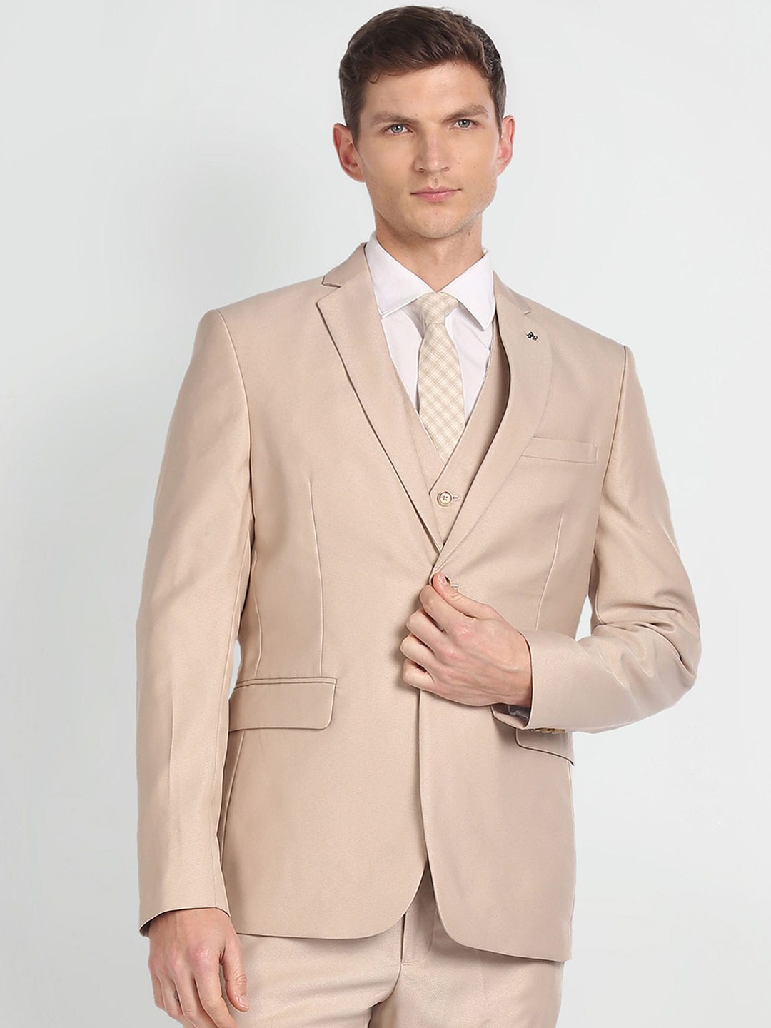 Arrow Single-Breasted Tailored Fit Formal Suits, Beige