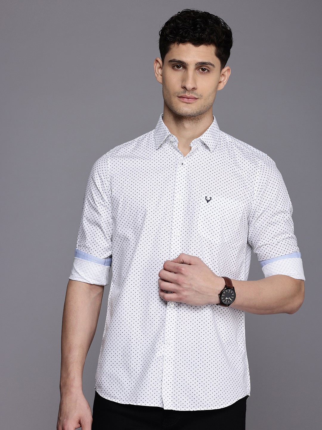 

Allen Solly Slim Fit Floral Printed Cutaway Collar Pure Cotton Casual Shirt, White