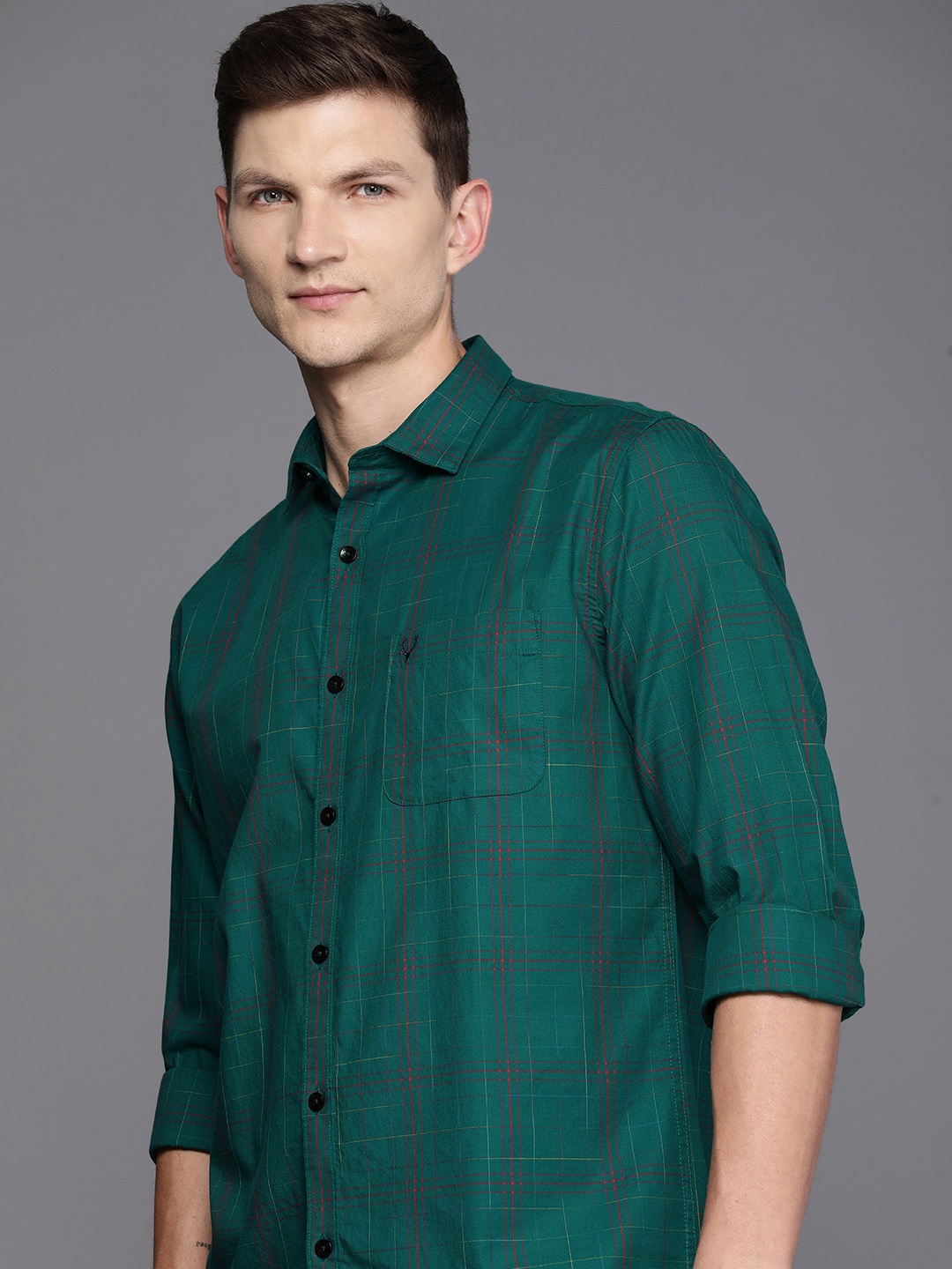 

Allen Solly Pure Cotton Classic Fit Opaque Checked Casual Shirt, Green