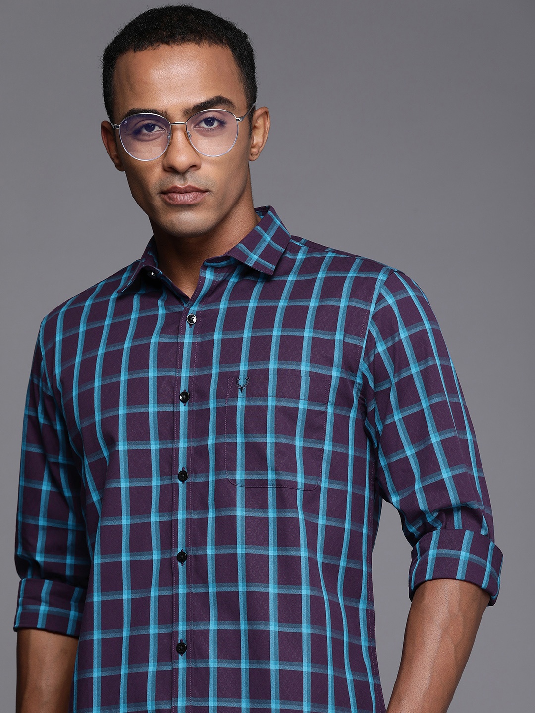 

Allen Solly Windowpane Checked Sport Fit Pure Cotton Casual Shirt, Purple