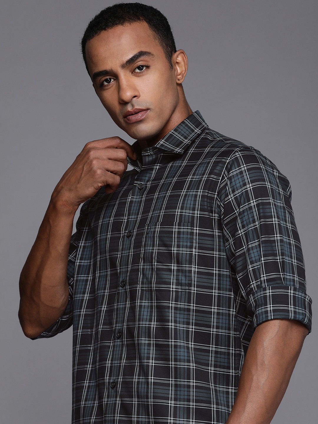 

Allen Solly Tartan Checked Sport Fit Pure Cotton Casual Shirt, Black