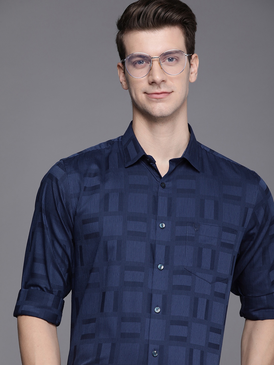 

Allen Solly Striped Sport Fit Pure Cotton Casual Shirt, Navy blue