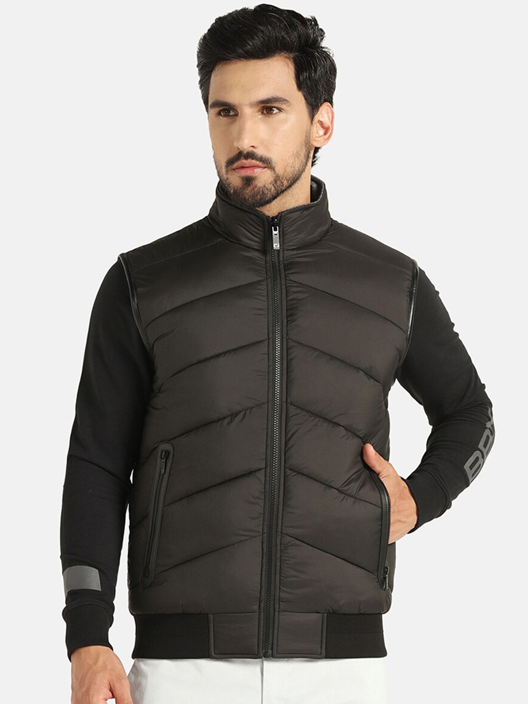 

Blackberrys Stand Collar Reversible Padded Jacket, Black