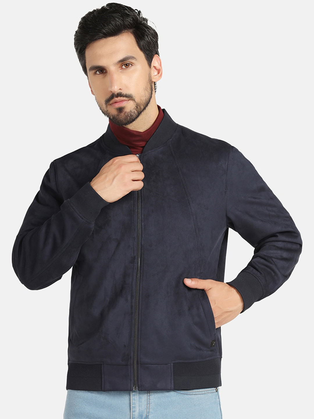 

Blackberrys Mandarin Collar Bomber Jacket, Navy blue