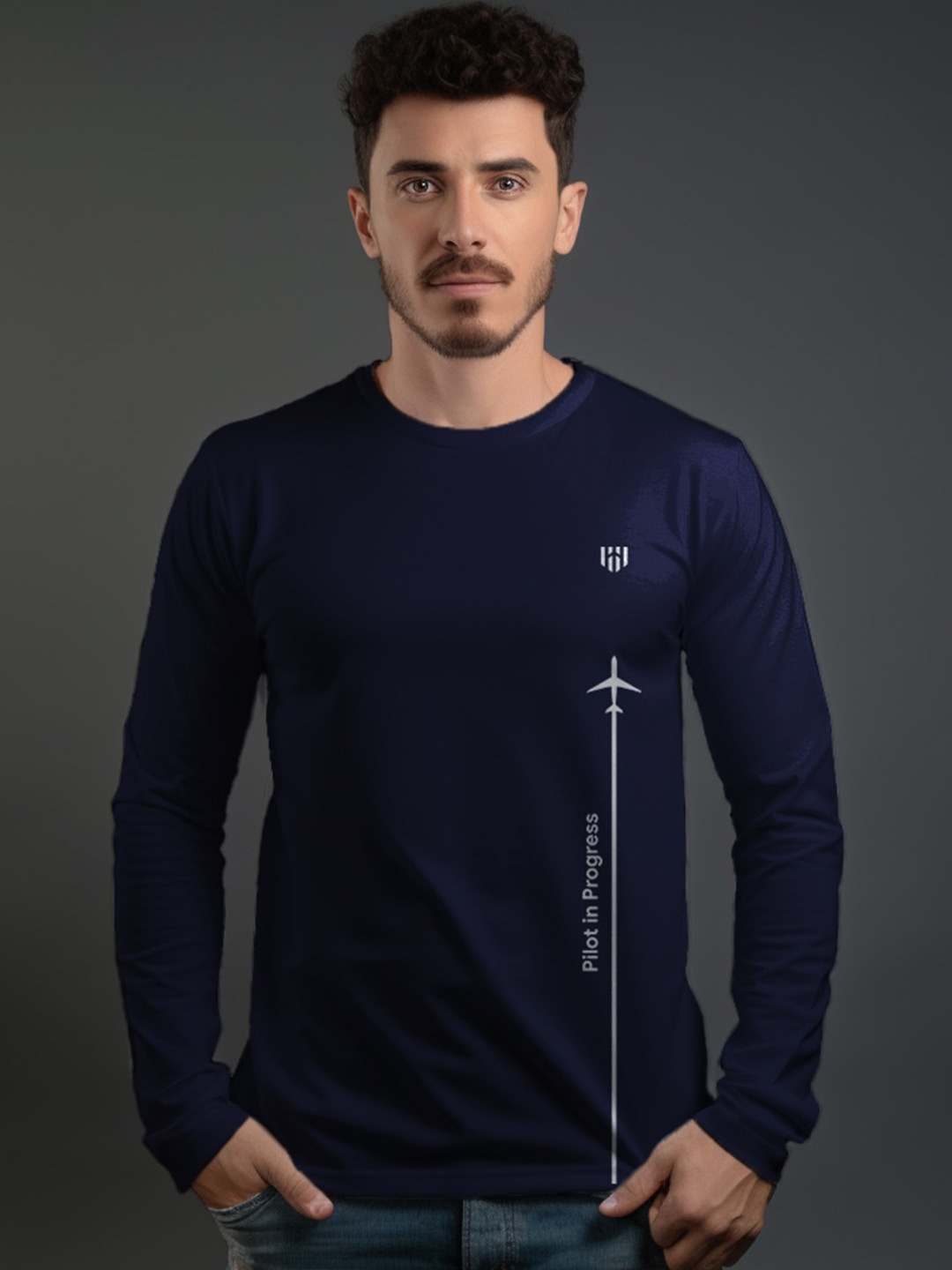 

Aero Armour Round Neck Pure Cotton Casual T-shirt, Navy blue