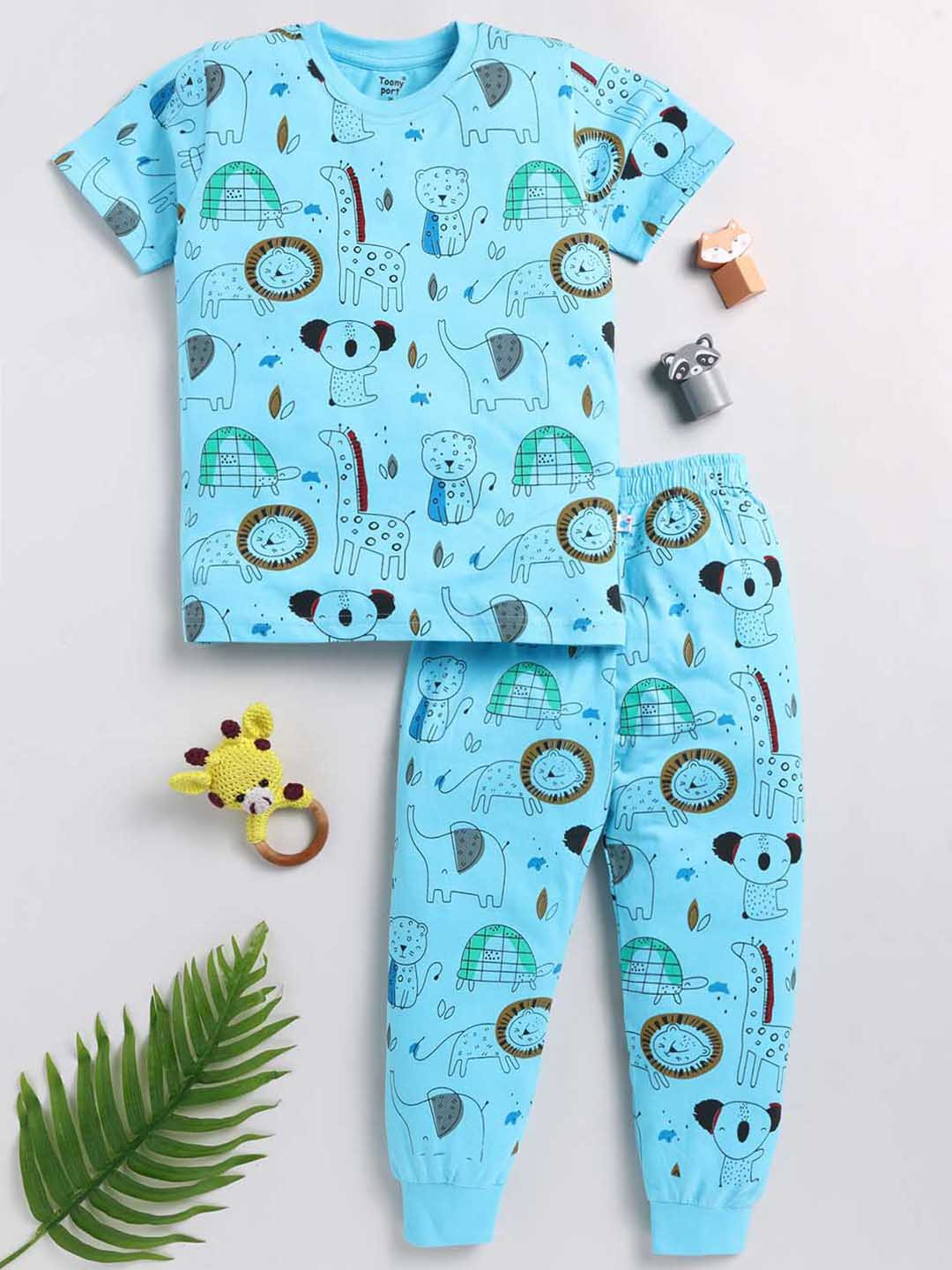 

Toonyport Boys Conversational Printed Pure Cotton T-shirt & Trousers, Blue