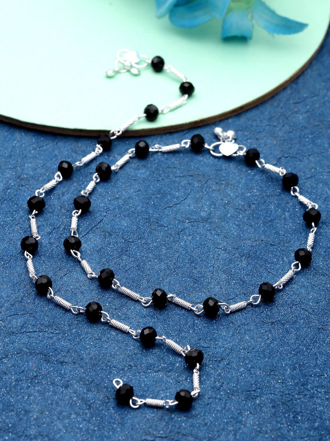 

Sanjog Set of 2 Oxidised Beaded Anklets, Silver