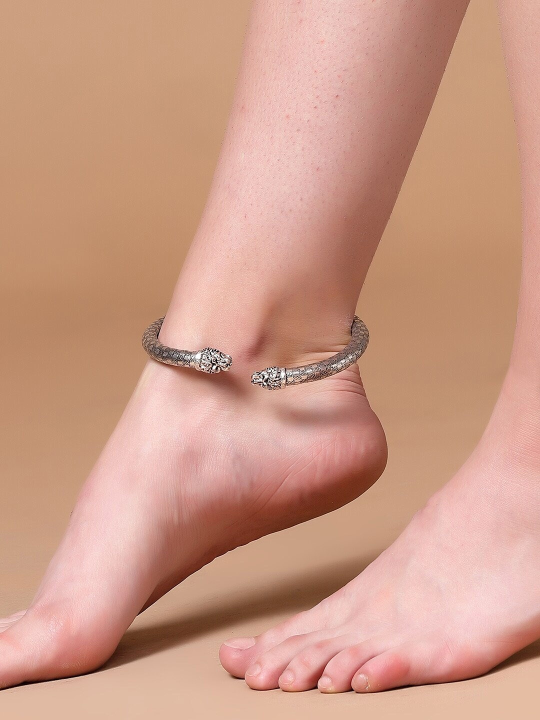 

Sanjog Silver-Plated Engraved Tribal Design Adjustable Oxidized Kada Anklets