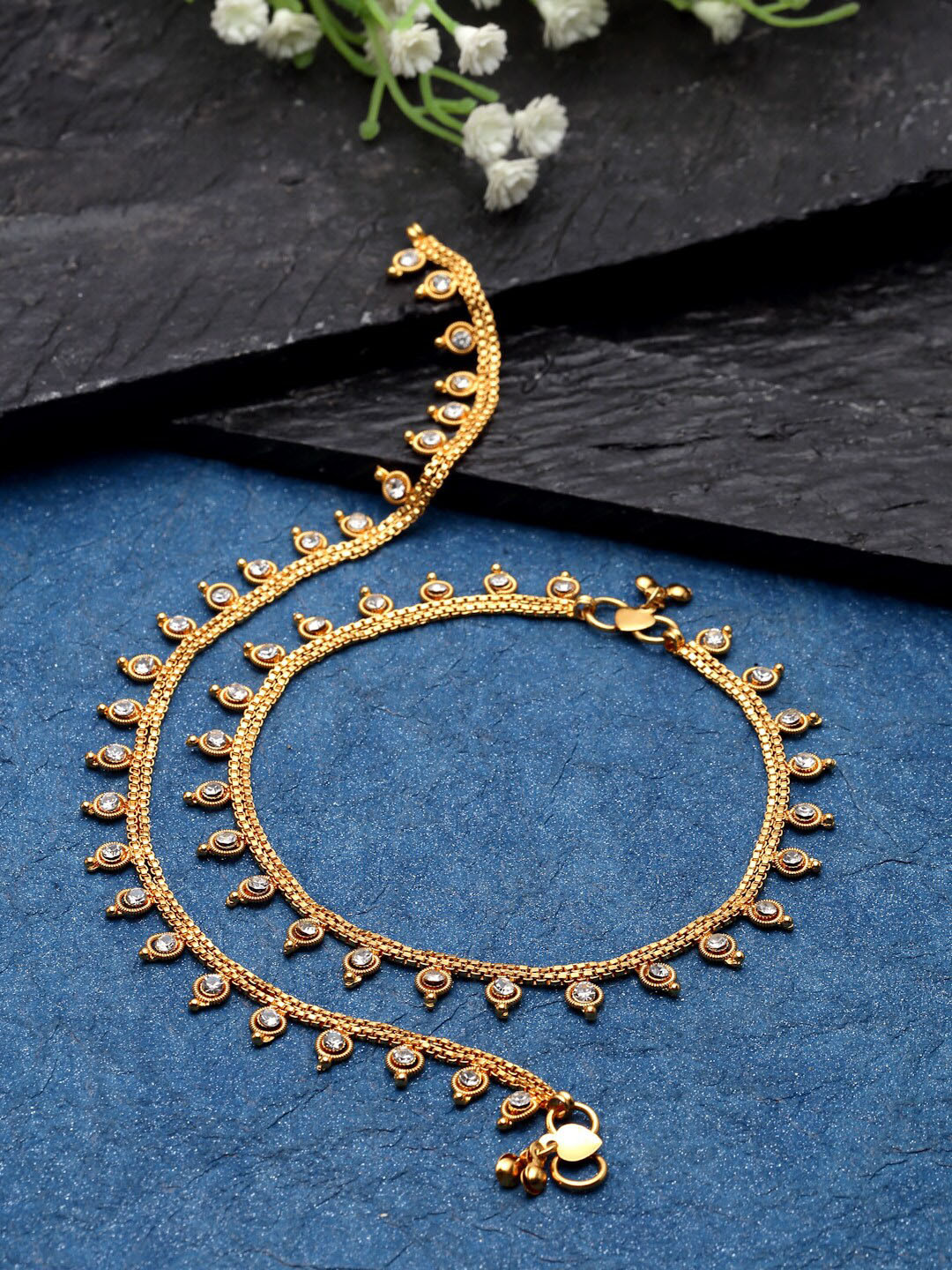 

Sanjog Set Of 2 Gold-Plated Stone-Studded Anklet