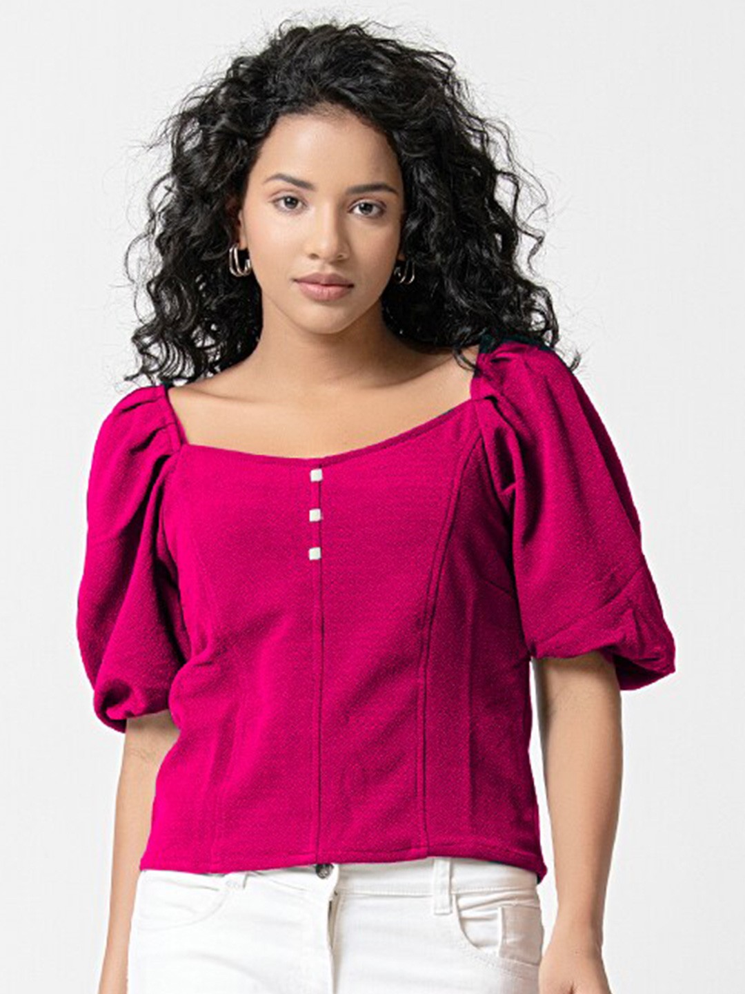 

urSense Square Neck Puff Sleeve Top, Fuchsia