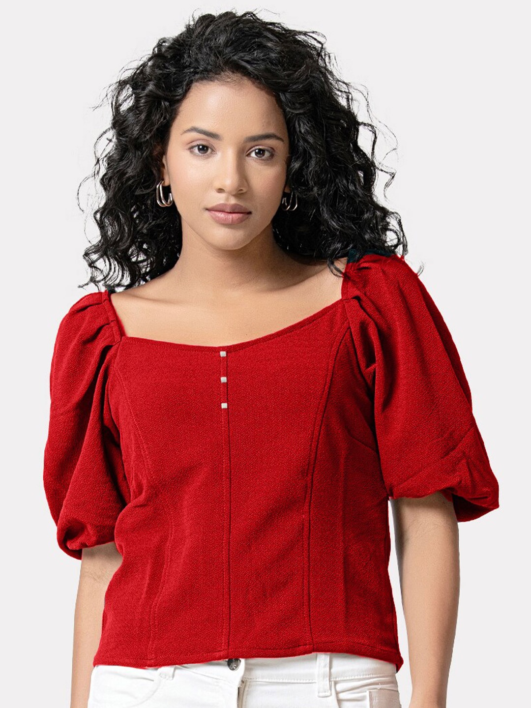 

urSense Puff Sleeve Crop Top, Red