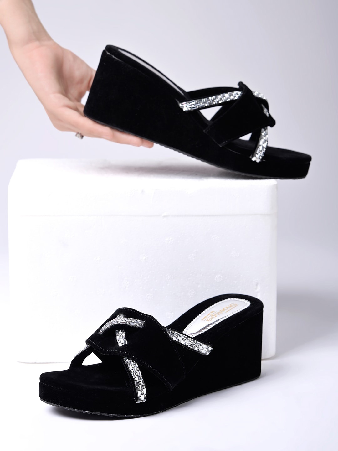 

Shoetopia Girls Embellished Suede Wedge Heels, Black