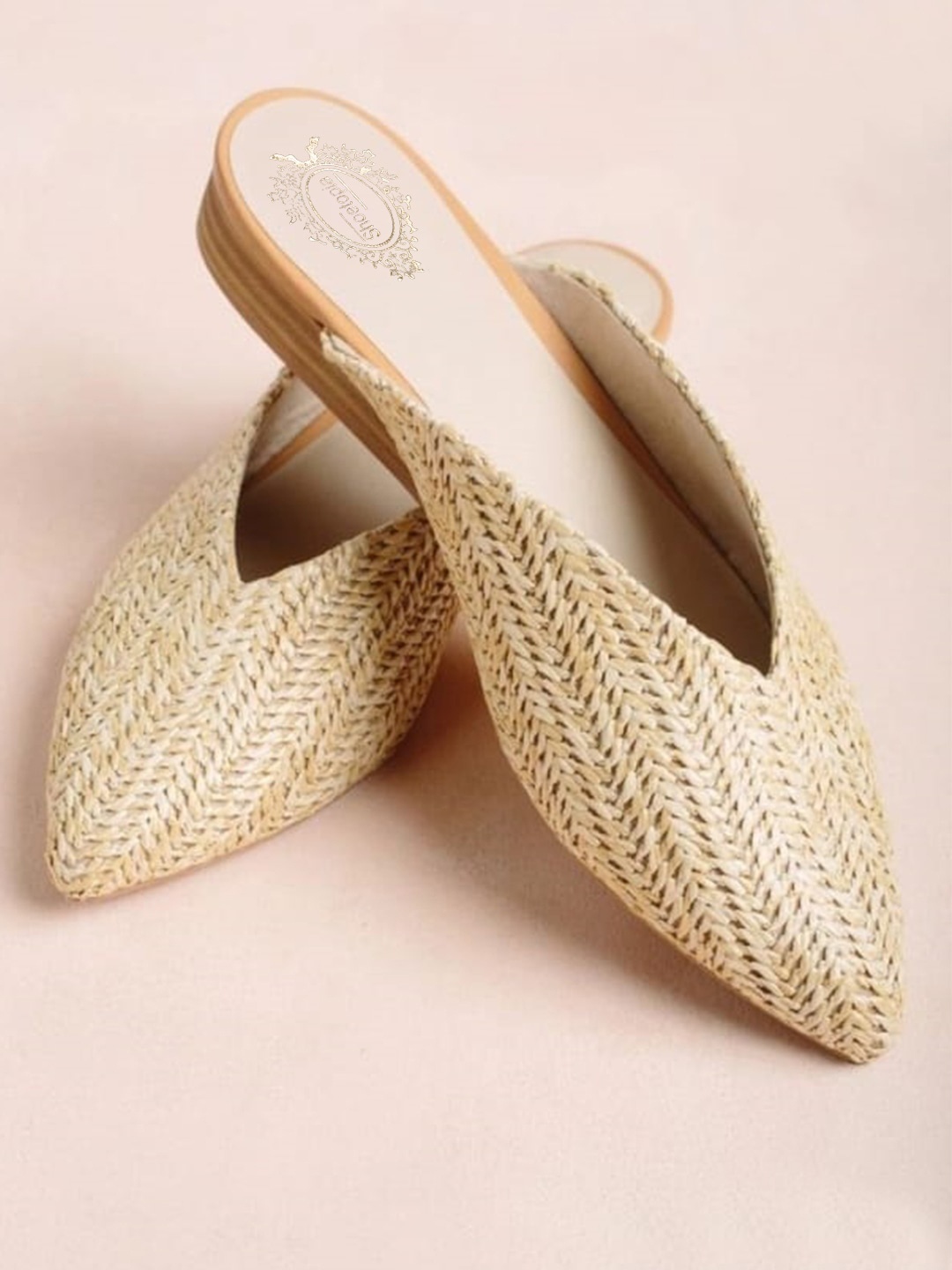 

Shoetopia Girls Shimmered Pointed Toe Mules, Cream