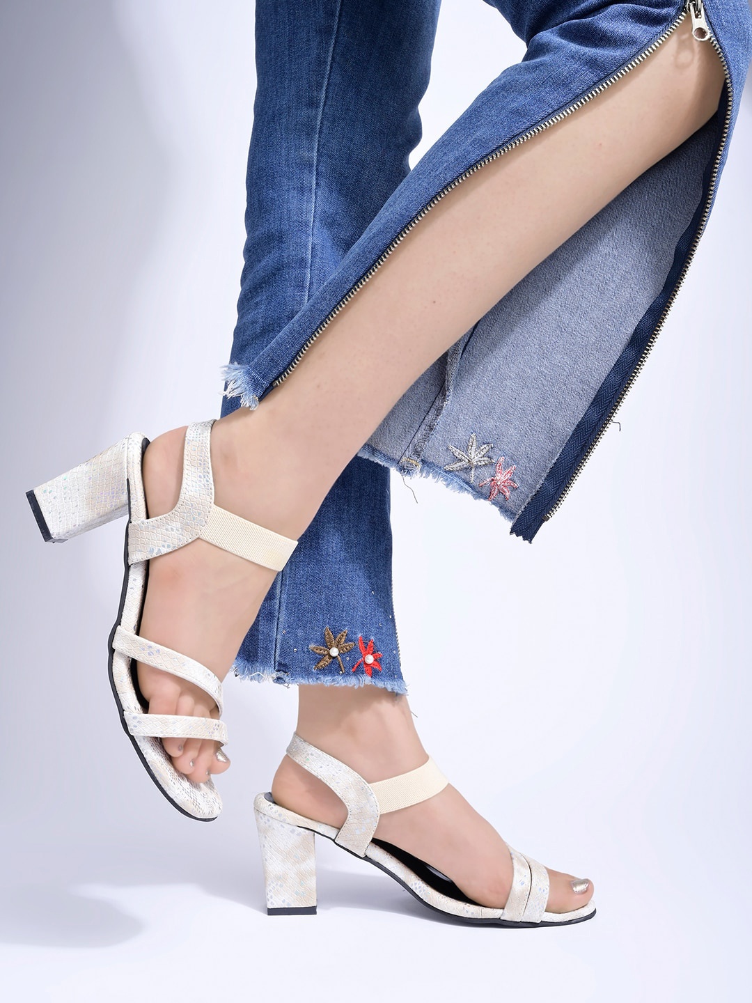 

Shoetopia Girls Textured Block Heels With Backstrap, Cream