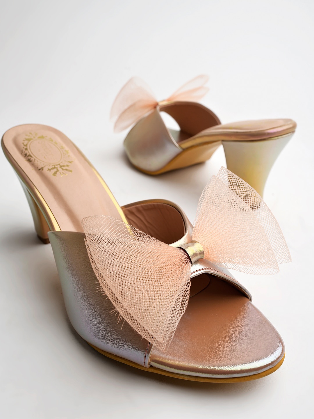 

Shoetopia Girls Open Toe Party Block Heels With Bows, Copper