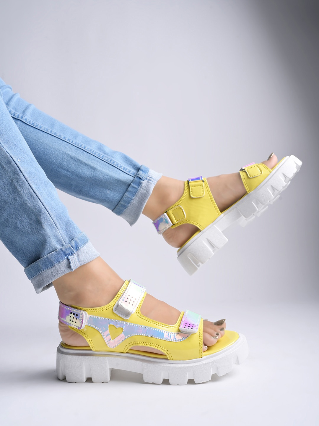 

Shoetopia Girls Printed Platform Heels With Velcro Closure, Yellow