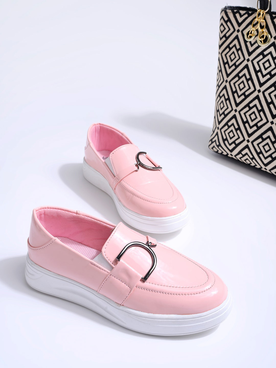 

Shoetopia Girls Buckle Detail Lightweight Slip-On Sneakers, Pink