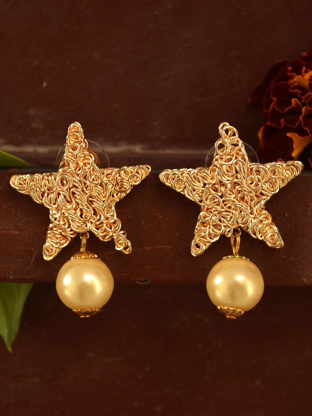 

BeAbhika Pearl Beaded Star Shaped Drop Earrings, Gold