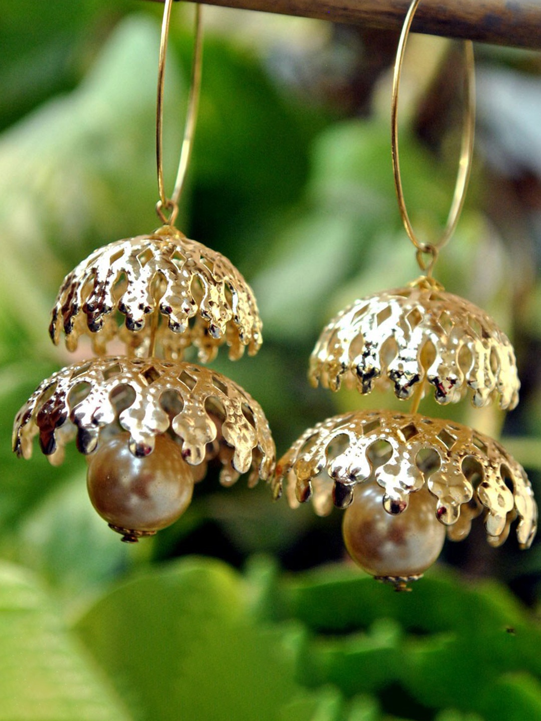 

BeAbhika Layered Dome Shaped Jhumkas, Gold