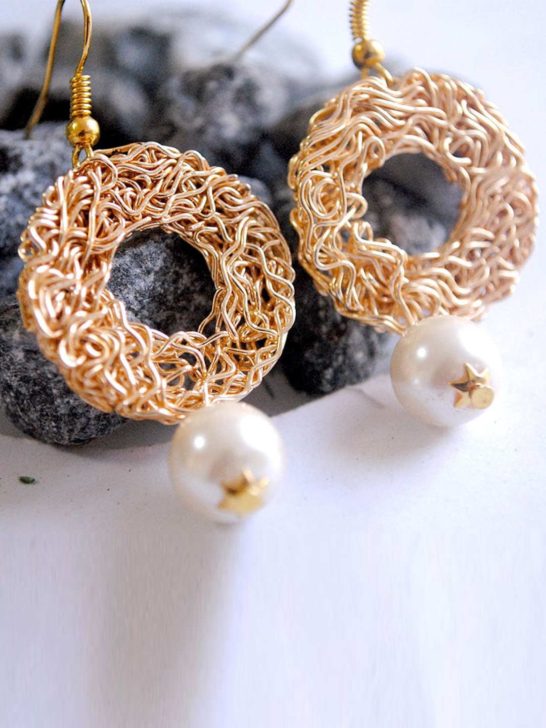 

BeAbhika Pearl-Beaded Circular Drop Earrings, Rose gold