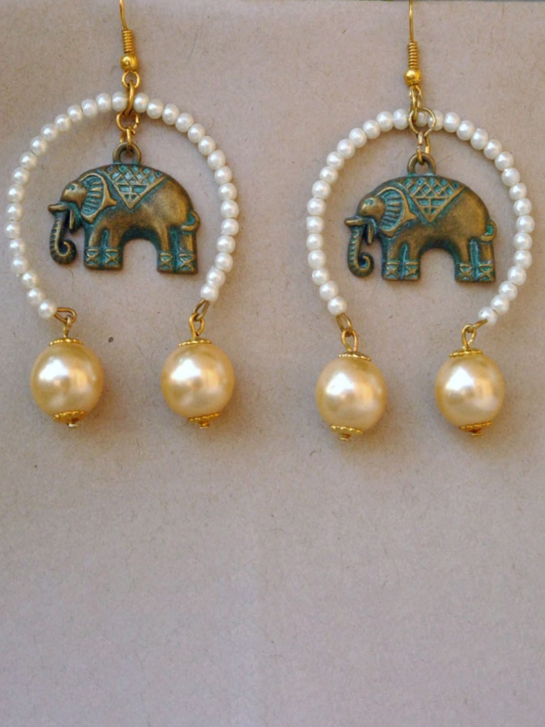 

BeAbhika Mastana Haathi Pearl Beaded Elephant Shaped Drop Earrings, Green