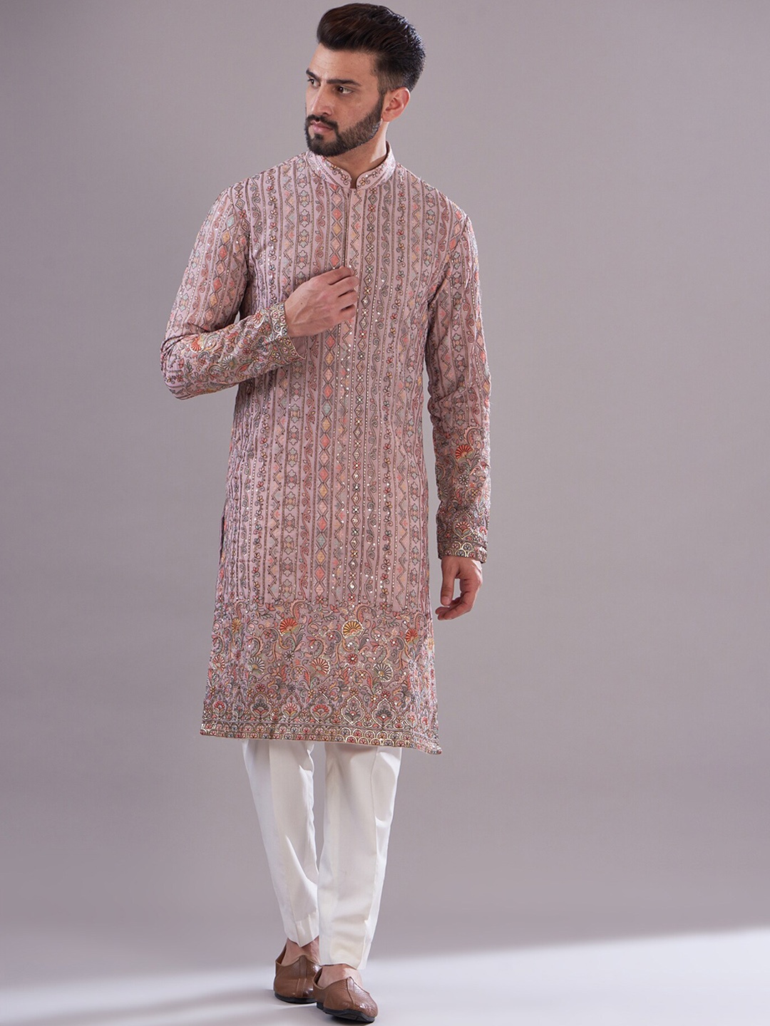 

KASBAH CLOTHING NISHCHAIY SAJDEH Floral Embroidered Straight Kurta, Pink