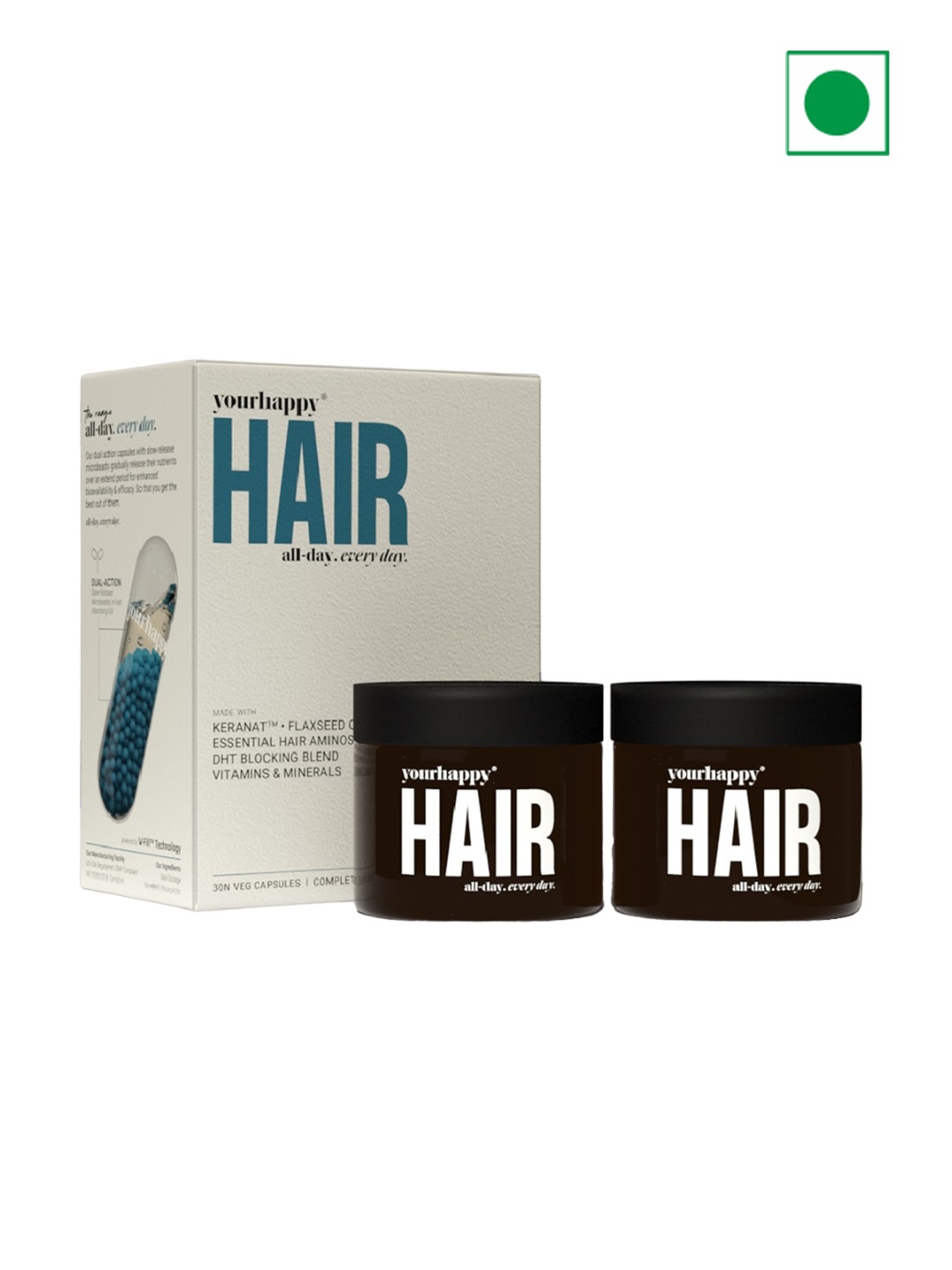 

yourhappylife Set Of 2 Hair Capsules For Hair Growth - 30 Capsule Each, Black