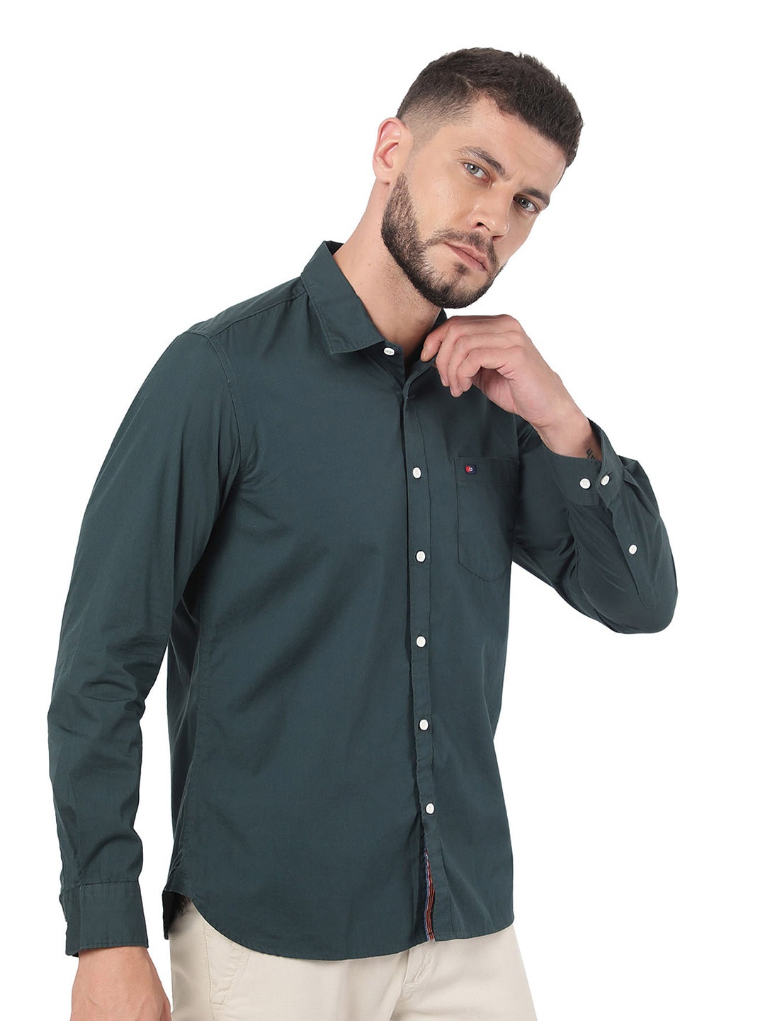 

AD By Arvind Slim Fit Spread Collar Long Sleeves Casual Shirt, Green
