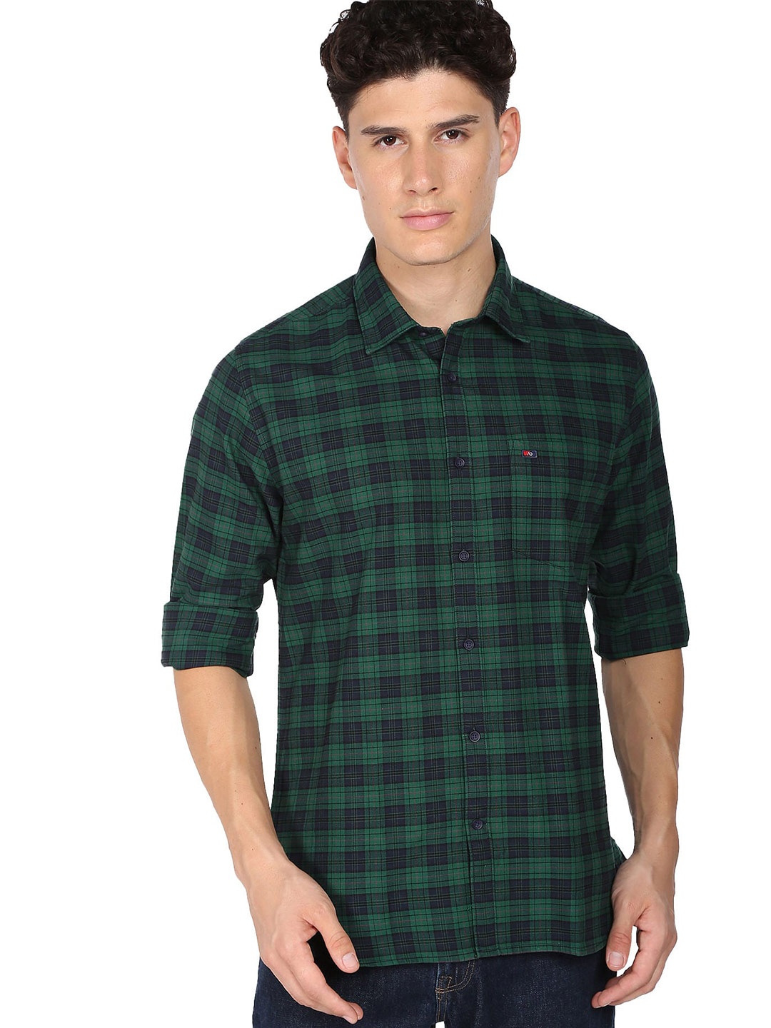 

AD By Arvind Modern Slim Fit Checked Oxford Spread Collar Long Sleeves Cotton Casual Shirt, Green