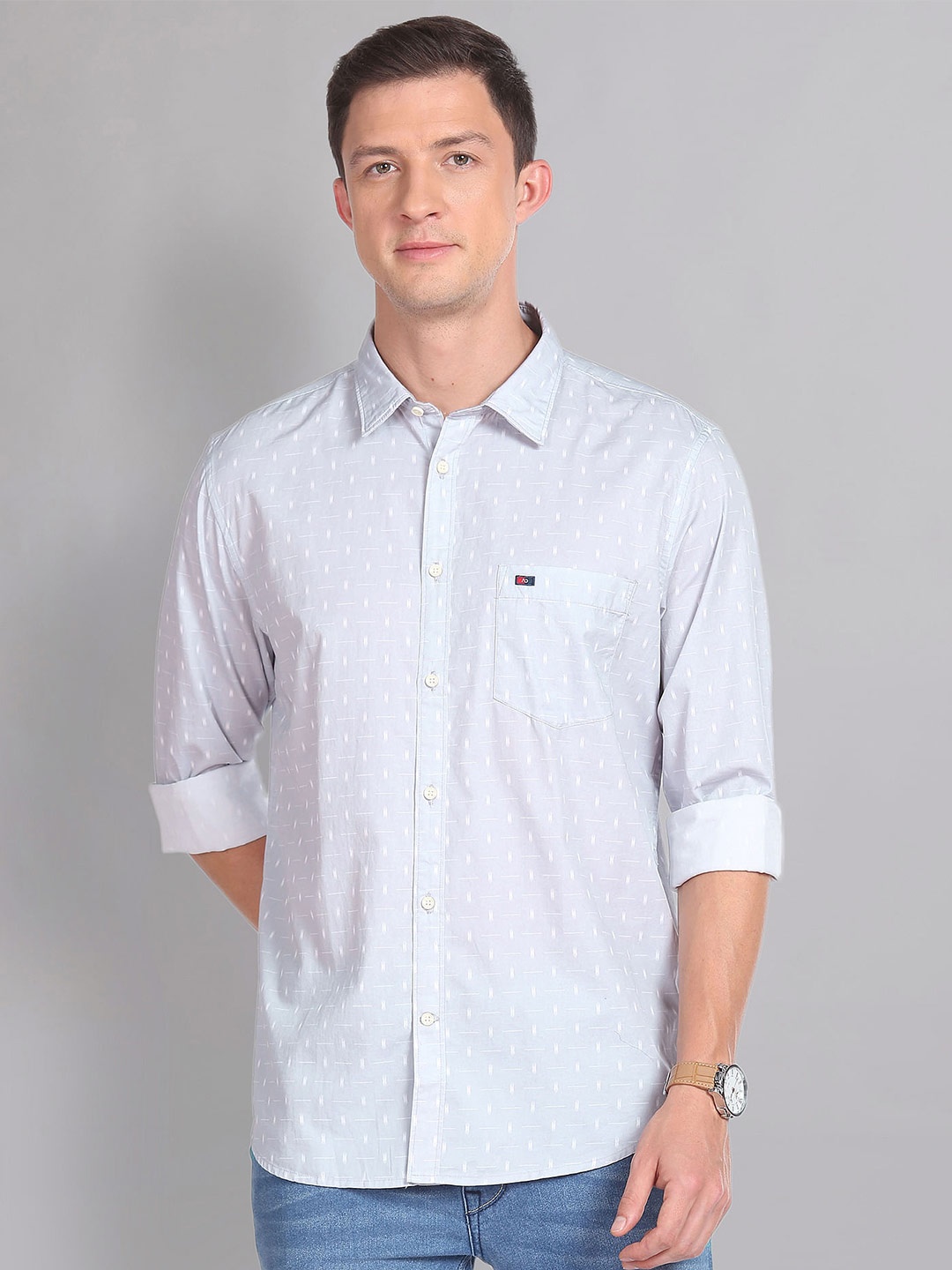 

AD By Arvind Slim Fit Geometric Printed Pure Cotton Casual Shirt, Grey