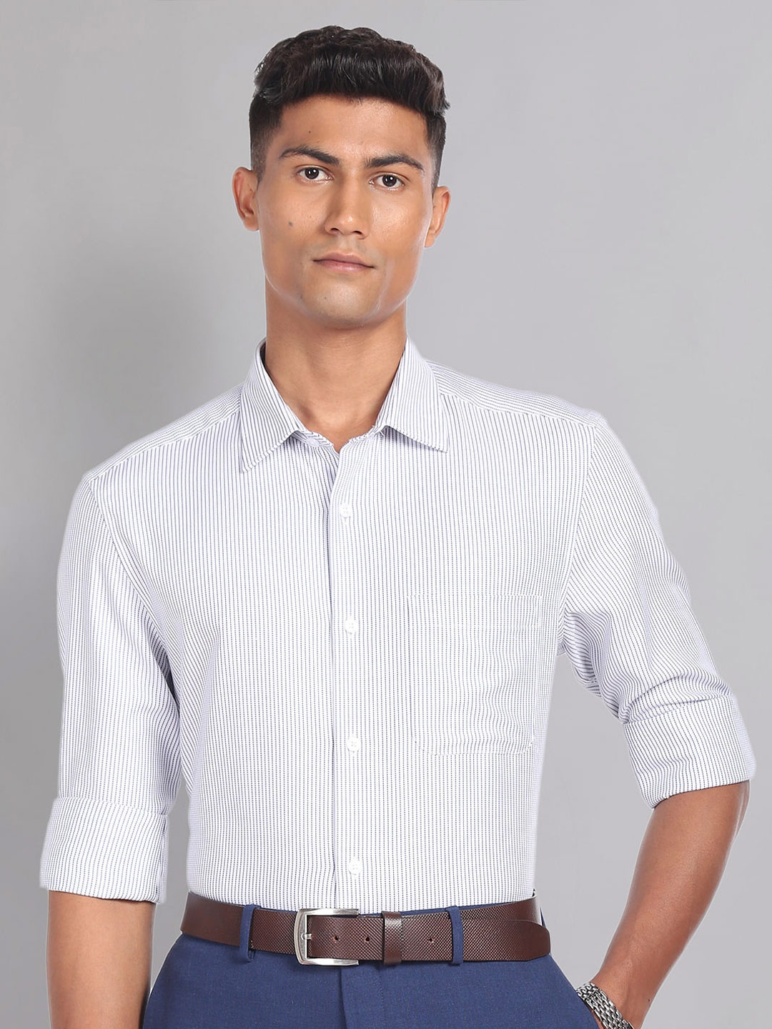 

AD By Arvind Vertical Striped Spread Collar Pure Cotton Formal Shirt, White