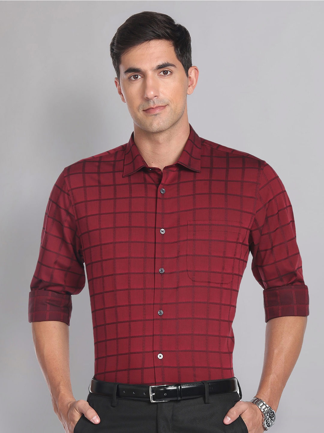 

AD By Arvind Checked Twill Pure Cotton Formal Shirt, Red