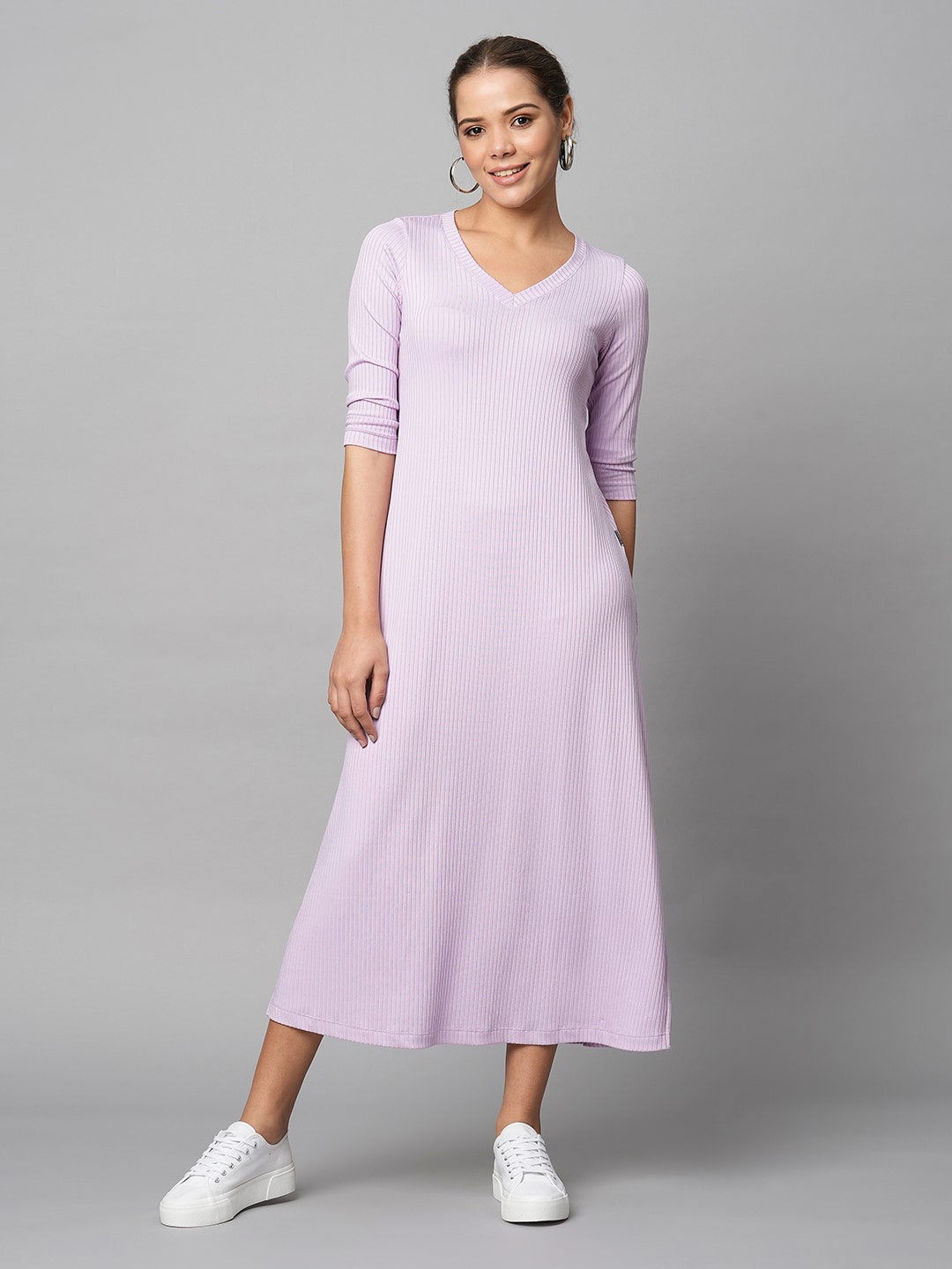 

Chemistry Self Design V-Neck A-Line Midi Dress, Lavender
